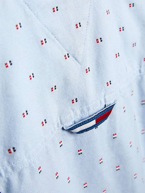 Blue Tommy Hilfiger Flag Detail Oxford Dobby Boys' Shirts | TH382VOP