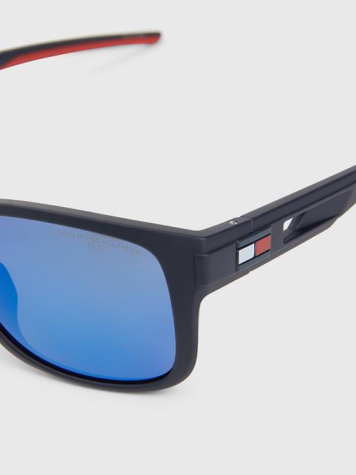 Blue Tommy Hilfiger Flag Detail Rectangular Men's Sunglasses | TH528TEW