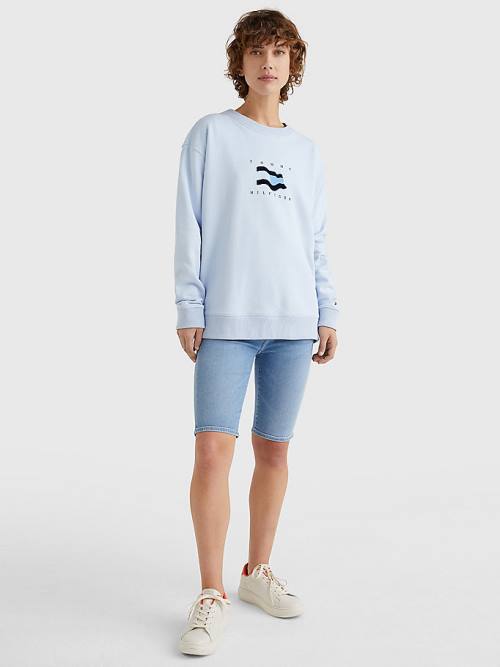 Blue Tommy Hilfiger Flag Detail Relaxed Fit Sweatshirt Women's Hoodie | TH319LJF