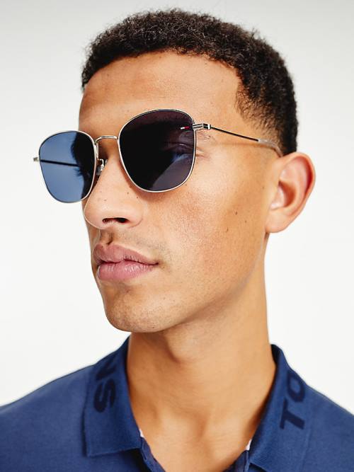 Blue Tommy Hilfiger Flag Detail Square Men's Sunglasses | TH375ODL