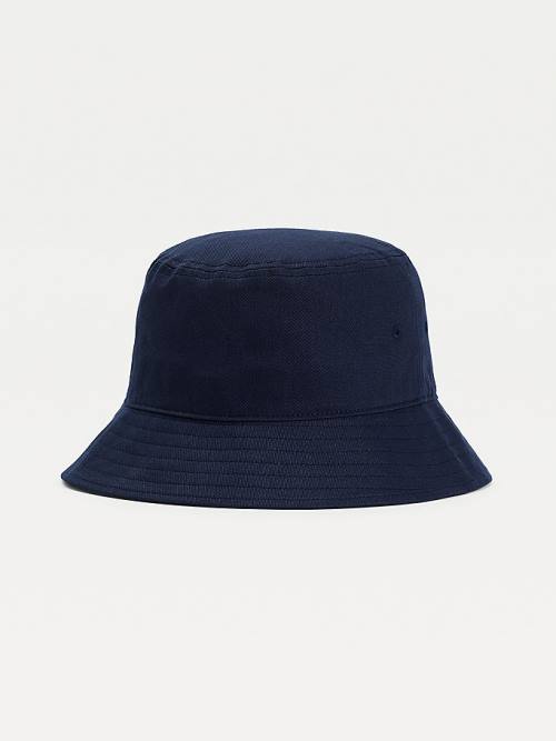 Blue Tommy Hilfiger Flag Embroidery Bucket Men's Hats | TH230XPL