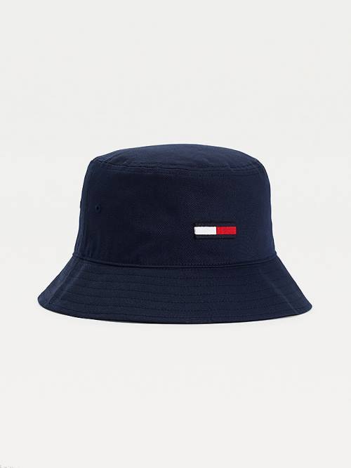 Blue Tommy Hilfiger Flag Embroidery Bucket Men\'s Hats | TH230XPL