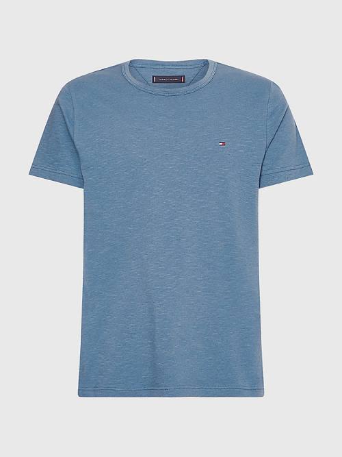 Blue Tommy Hilfiger Flag Embroidery Men's T Shirts | TH740YXS