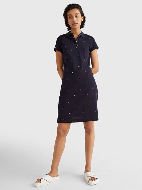 Blue Tommy Hilfiger Flag Embroidery Polo Women's Dress | TH836VCB