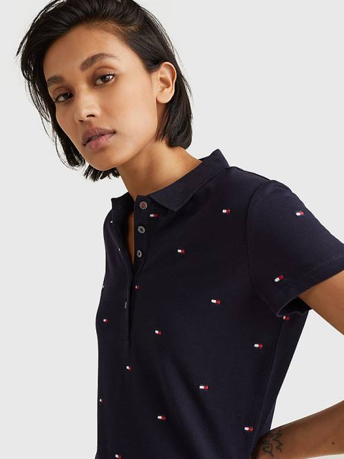 Blue Tommy Hilfiger Flag Embroidery Polo Women's Dress | TH836VCB