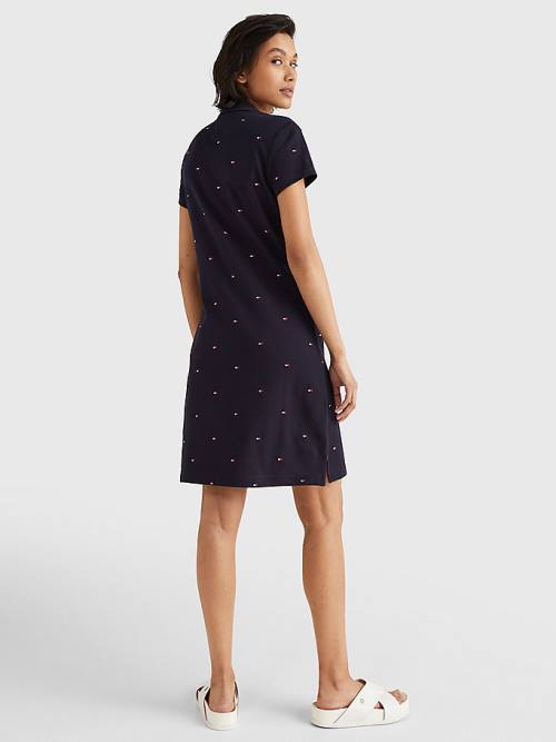 Blue Tommy Hilfiger Flag Embroidery Polo Women's Dress | TH836VCB