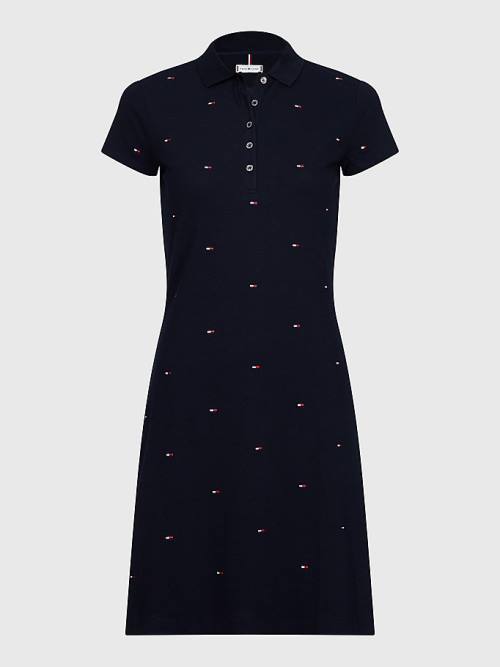 Blue Tommy Hilfiger Flag Embroidery Polo Women's Dress | TH836VCB