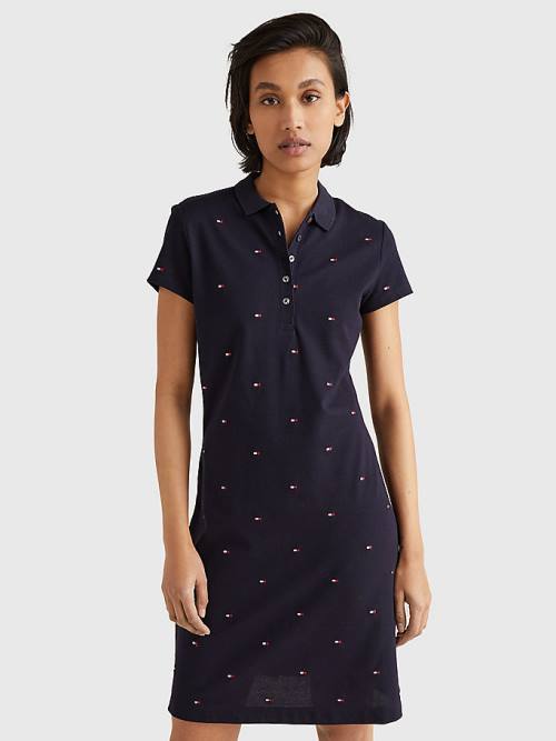 Blue Tommy Hilfiger Flag Embroidery Polo Women\'s Dress | TH836VCB