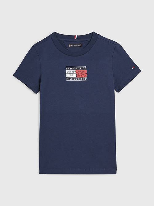 Blue Tommy Hilfiger Flag Logo Boys\' T Shirts | TH987HSU