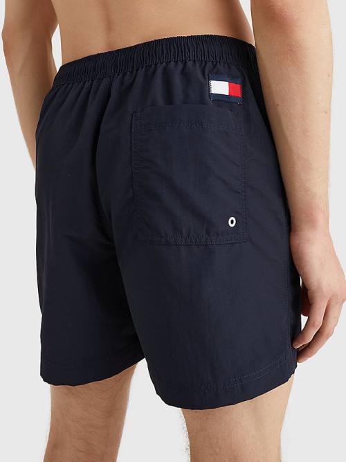 Blue Tommy Hilfiger Flag Mid Length Drawstring Shorts Men's Swimwear | TH097VKG