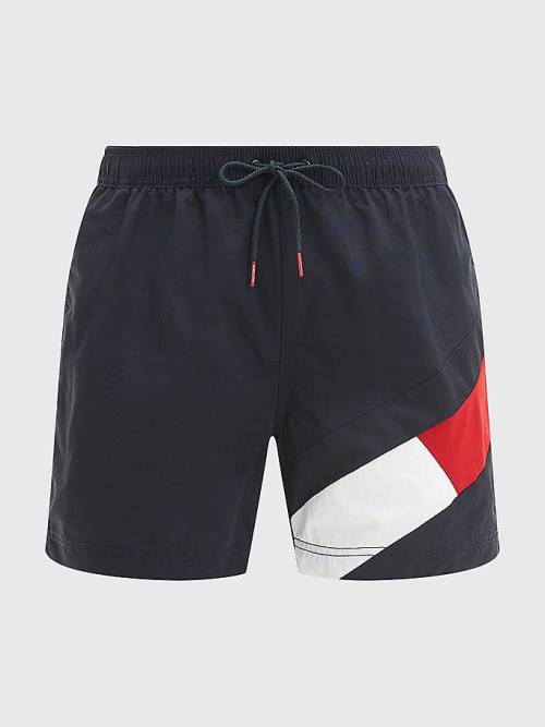 Blue Tommy Hilfiger Flag Mid Length Drawstring Shorts Men's Swimwear | TH097VKG