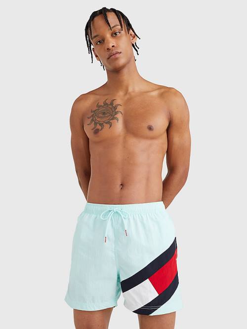 Blue Tommy Hilfiger Flag Mid Length Drawstring Shorts Men's Swimwear | TH316KVF