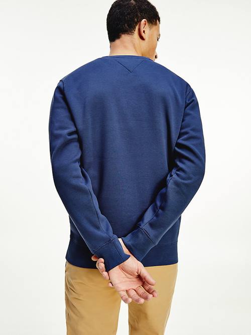 Blue Tommy Hilfiger Flag Patch Fleece Men's Sweatshirts | TH168LFY