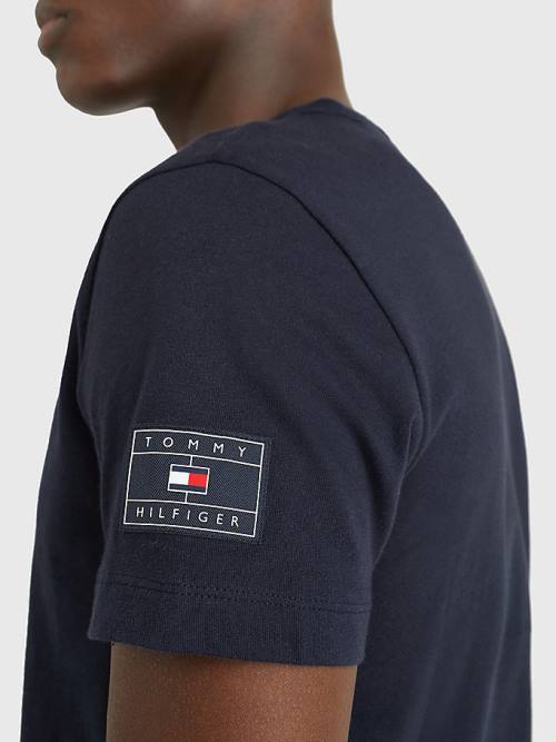 Blue Tommy Hilfiger Flag Patch Sleeve Men's T Shirts | TH589UDE