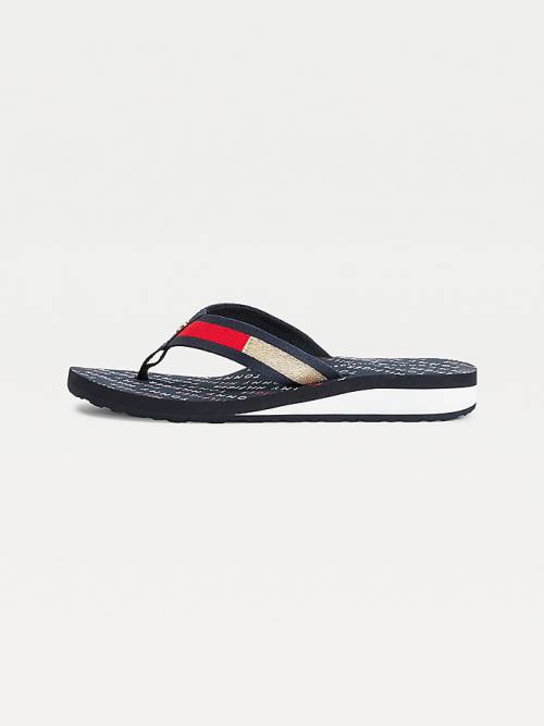 Blue Tommy Hilfiger Flag Plaque Mid-Wedge Flip-Flop Women's Sandals | TH638ZSN