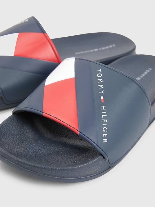 Blue Tommy Hilfiger Flag Print Pool Slides Boys' Sandals | TH296RGE