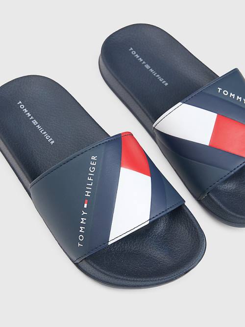 Blue Tommy Hilfiger Flag Print Pool Slides Boys' Sandals | TH296RGE