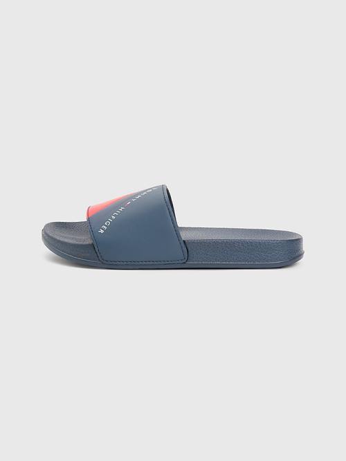 Blue Tommy Hilfiger Flag Print Pool Slides Boys' Sandals | TH296RGE