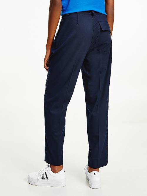 Blue Tommy Hilfiger Flannel Pleated Tapered Fit Women's Pants | TH190IRE