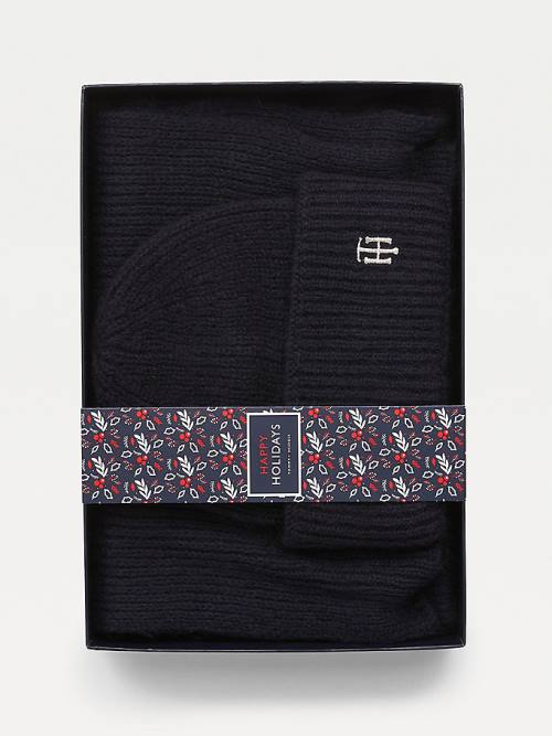 Blue Tommy Hilfiger Flecked Scarf And Beanie Gift Set Women's Hats | TH265RLC