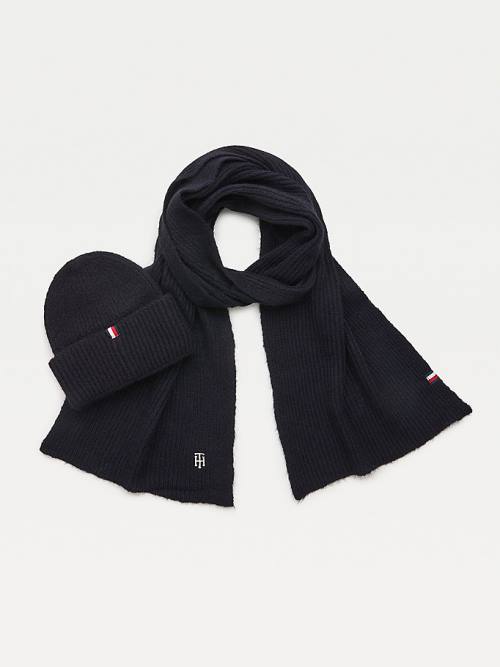 Blue Tommy Hilfiger Flecked Scarf And Beanie Gift Set Women\'s Hats | TH265RLC