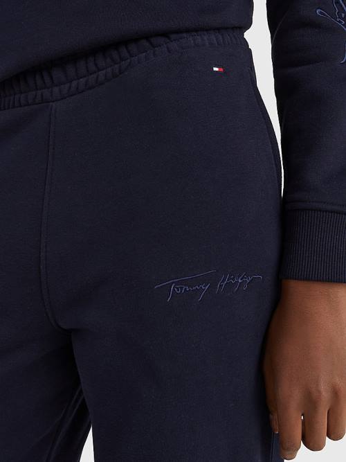 Blue Tommy Hilfiger Fleece Cuffed Leg Joggers Women's Pants | TH629IOQ