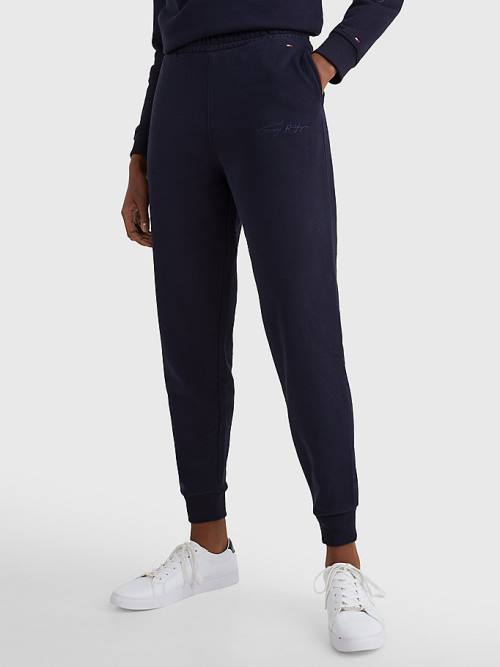 Blue Tommy Hilfiger Fleece Cuffed Leg Joggers Women\'s Pants | TH629IOQ