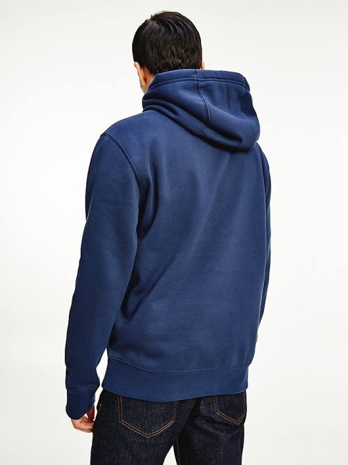 Blue Tommy Hilfiger Fleece Flag Patch Men's Hoodie | TH763RJZ