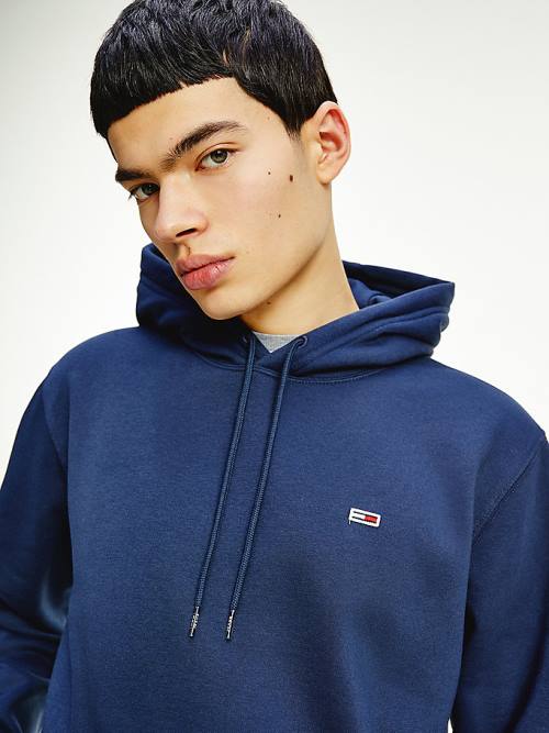 Blue Tommy Hilfiger Fleece Flag Patch Men's Hoodie | TH763RJZ