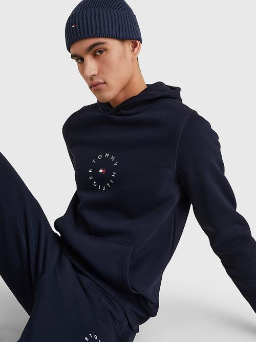 Blue Tommy Hilfiger Flex Fleece Graphic Men's Hoodie | TH821XCE