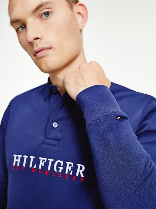 Blue Tommy Hilfiger Flex Fleece Logo Rugby Shirt Men's Polo Shirts | TH653FVA