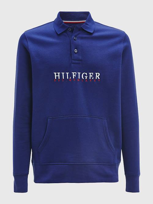 Blue Tommy Hilfiger Flex Fleece Logo Rugby Shirt Men's Polo Shirts | TH653FVA