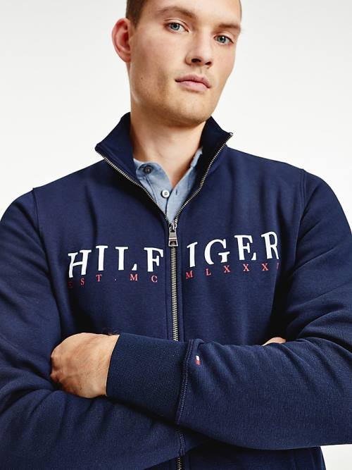 Blue Tommy Hilfiger Flex Fleece Logo Zip-Thru Men's Sweatshirts | TH014RPC