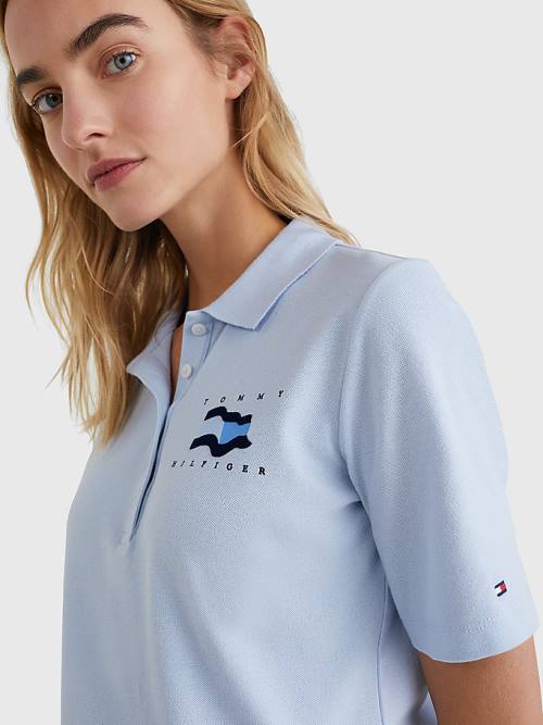 Blue Tommy Hilfiger Flock Flag Women's Polo Shirts | TH304GKV