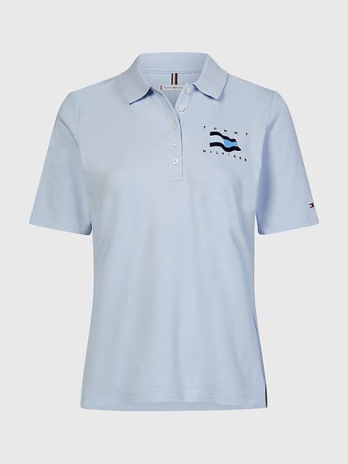 Blue Tommy Hilfiger Flock Flag Women's Polo Shirts | TH304GKV