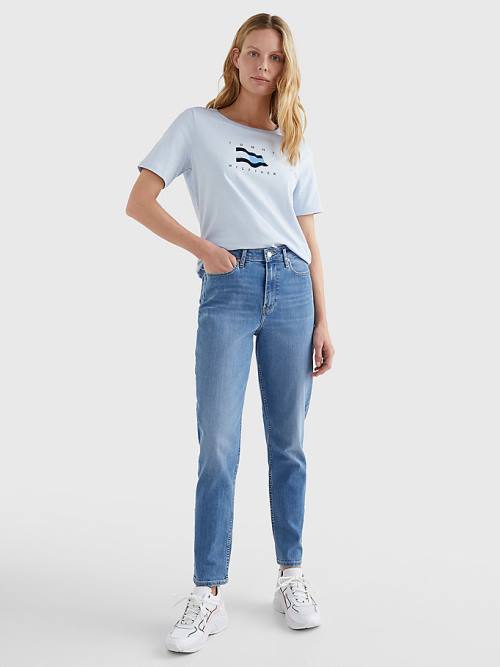 Blue Tommy Hilfiger Flock Flag Women's T Shirts | TH238WEK