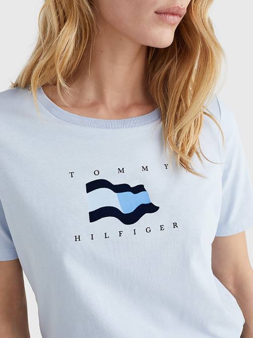 Blue Tommy Hilfiger Flock Flag Women's T Shirts | TH238WEK