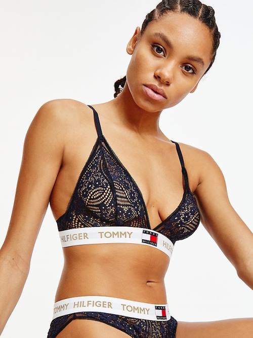 Blue Tommy Hilfiger Floral Lace Triangle Bralette Women\'s Underwear | TH586IQD