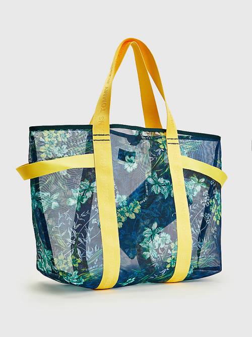 Blue Tommy Hilfiger Floral Mesh Tote Women's Bags | TH403CDV