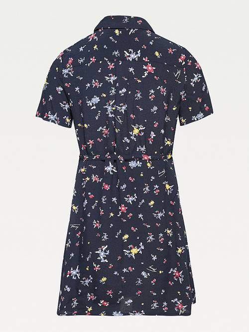 Blue Tommy Hilfiger Floral Print Viscose Shirt Girls' Dress | TH438YDW