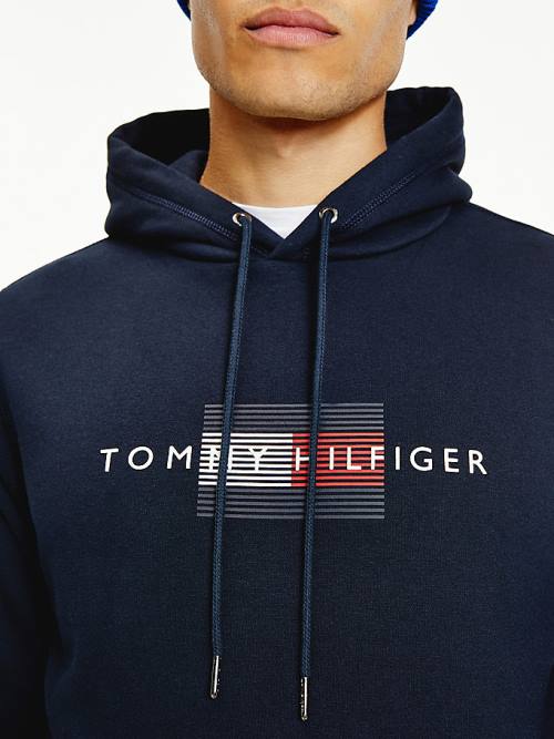 Blue Tommy Hilfiger Front Logo Organic Cotton Fleece Men's Hoodie | TH642SJF