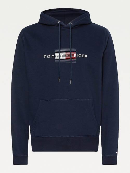 Blue Tommy Hilfiger Front Logo Organic Cotton Fleece Men's Hoodie | TH642SJF