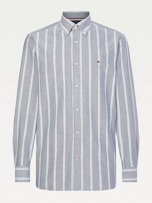 Blue Tommy Hilfiger Frosted Oxford Organic Cotton Stripe Men's Shirts | TH531KFB