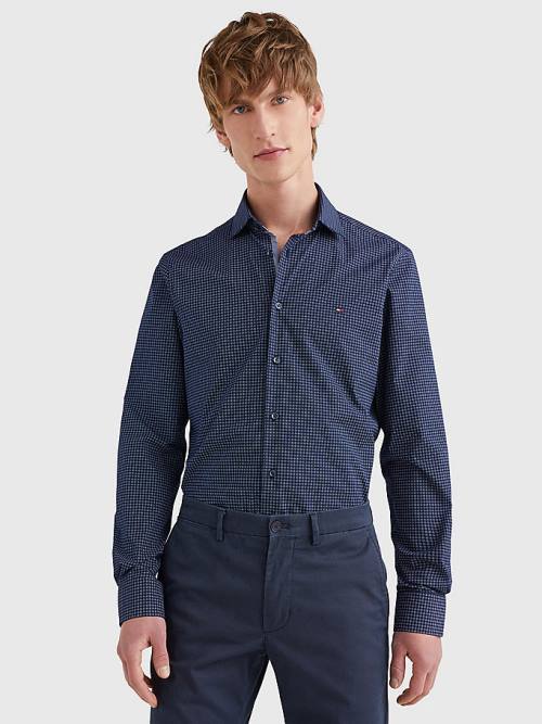 Blue Tommy Hilfiger Geometric Print Slim Fit Men's Shirts | TH169ORH