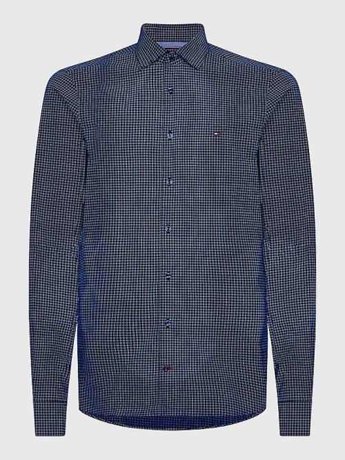 Blue Tommy Hilfiger Geometric Print Slim Fit Men\'s Shirts | TH169ORH