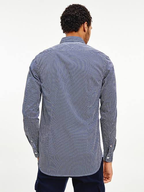 Blue Tommy Hilfiger Geometric Print Slim Fit Men's Shirts | TH451TFM