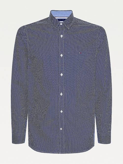 Blue Tommy Hilfiger Geometric Print Slim Fit Men\'s Shirts | TH451TFM