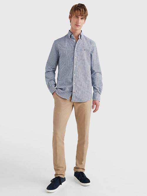 Blue Tommy Hilfiger Gingham Check Organic Oxford Cotton Men's Shirts | TH356WCI