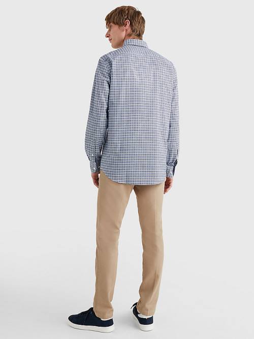 Blue Tommy Hilfiger Gingham Check Organic Oxford Cotton Men's Shirts | TH356WCI