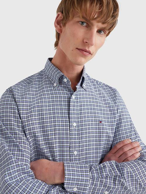 Blue Tommy Hilfiger Gingham Check Organic Oxford Cotton Men's Shirts | TH356WCI